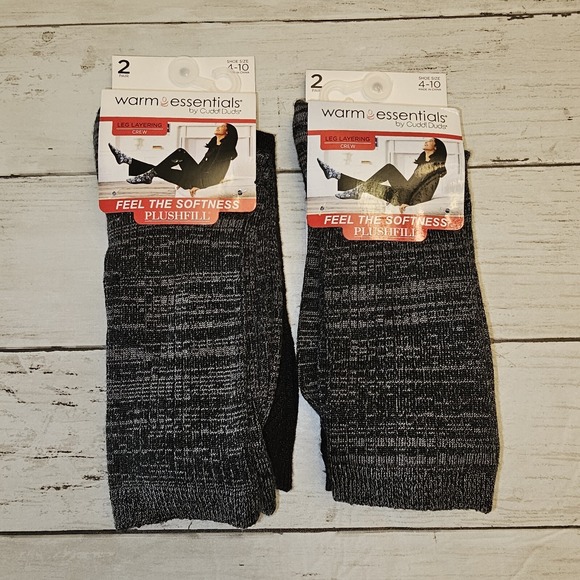 Cuddl Duds Accessories - Cuddl Duds Socks Women 4-10 Black Gray Crew Warm Essentials Plushfill Super Soft
